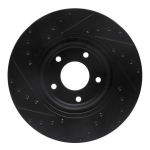 Jaguar XKR Brake Rotor (1) - Front Right - R1 Concepts - Drilled & Slotted - Black - `98-`06